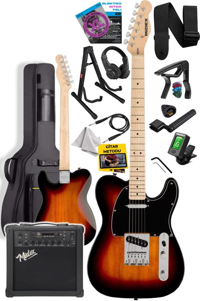 Midex TLX-50SB-25AMP Tele Kasa Maple Klavye 2 Single-Coil 25W Amfili Elektro Gitar