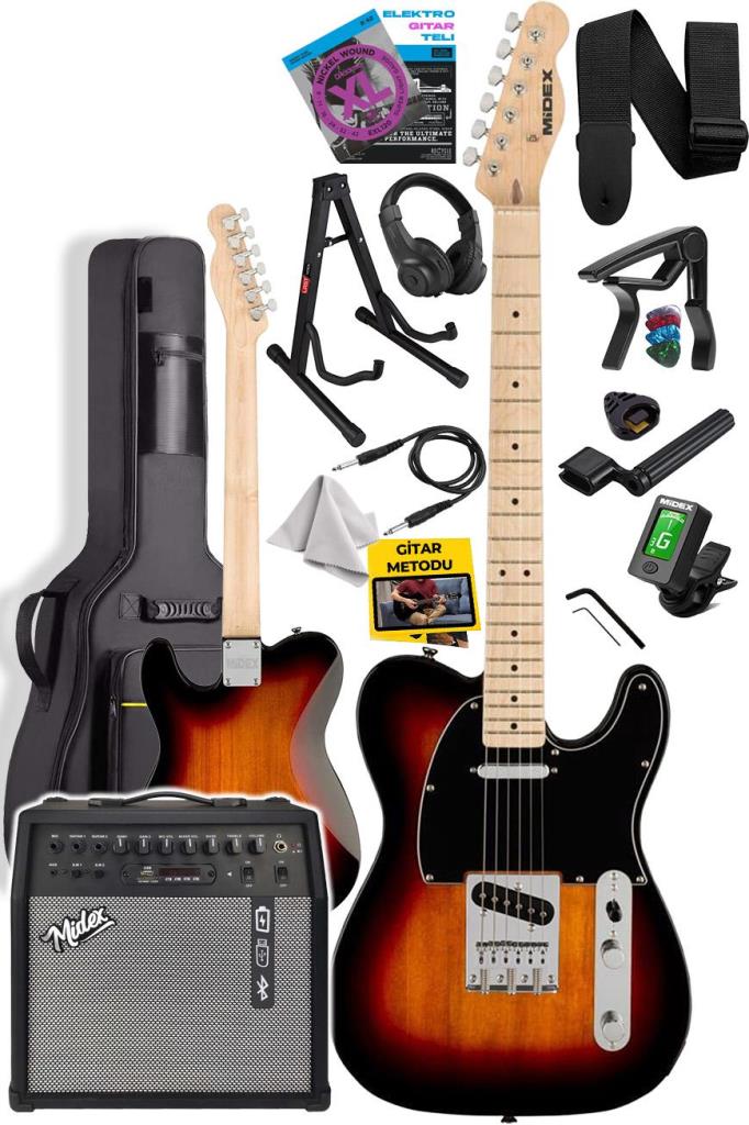 Midex TLX-50SB-50AMP Tele Kasa Maple Klavye 2 Single-Coil 50W Amfili Elektro Gitar