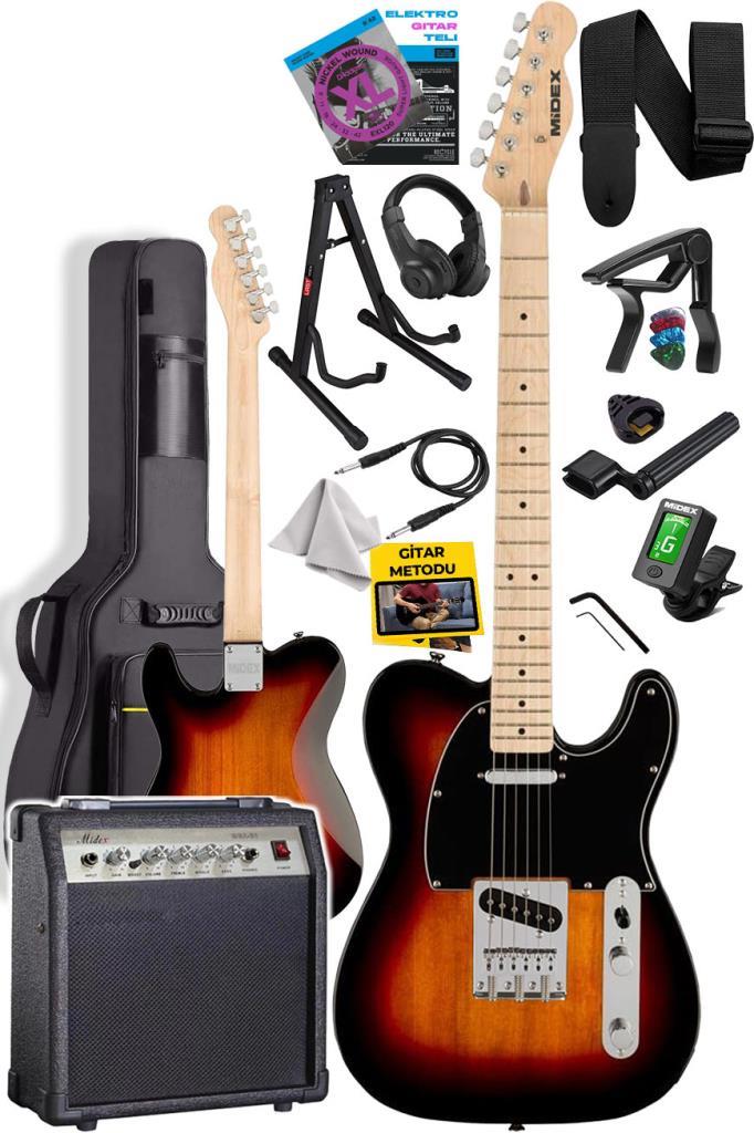 Midex TLX-50SB-30AMP Tele Kasa Maple Klavye 2 Single-Coil 30W Amfili Elektro Gitar