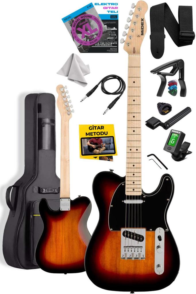 Midex TLX-50SB Tele Kasa Maple Klavye 2 Single-Coil Manyetik Elektro Gitar