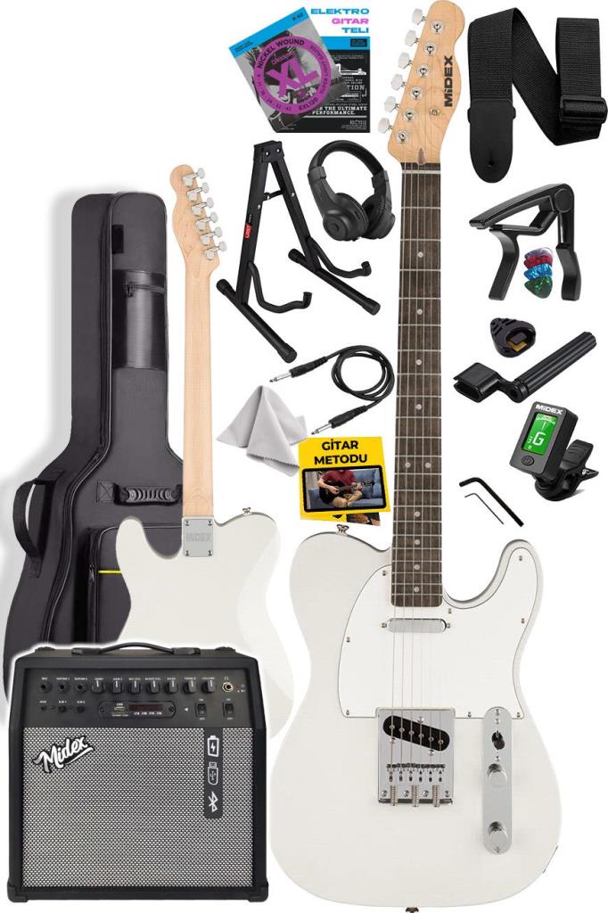 Midex TLX-50WH-50AMP Tele Kasa Gül Klavye 2 Single-Coil 50W Amfili Elektro Gitar