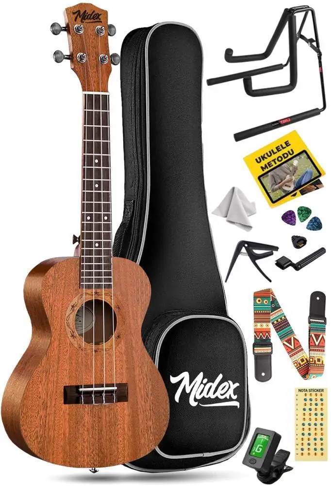 Midex TN-26MC-ST Set Maun Tenör Ukulele (Softcase Stand Tuner Capo Metod Nota Sticker Askı Pena)