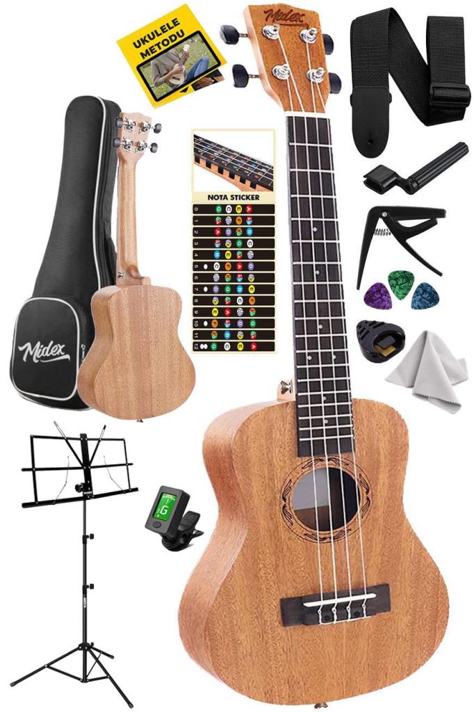 Midex TN-26MC-ST Set Maun Tenör Ukulele (Softcase Stand Tuner Capo Metod Nota Sticker Askı Pena)