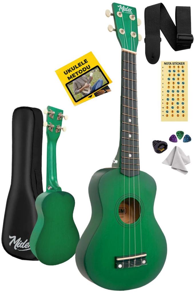 Midex UKX-233GR Yeşil Concert Ukulele (Askı Çanta Metod Pena)