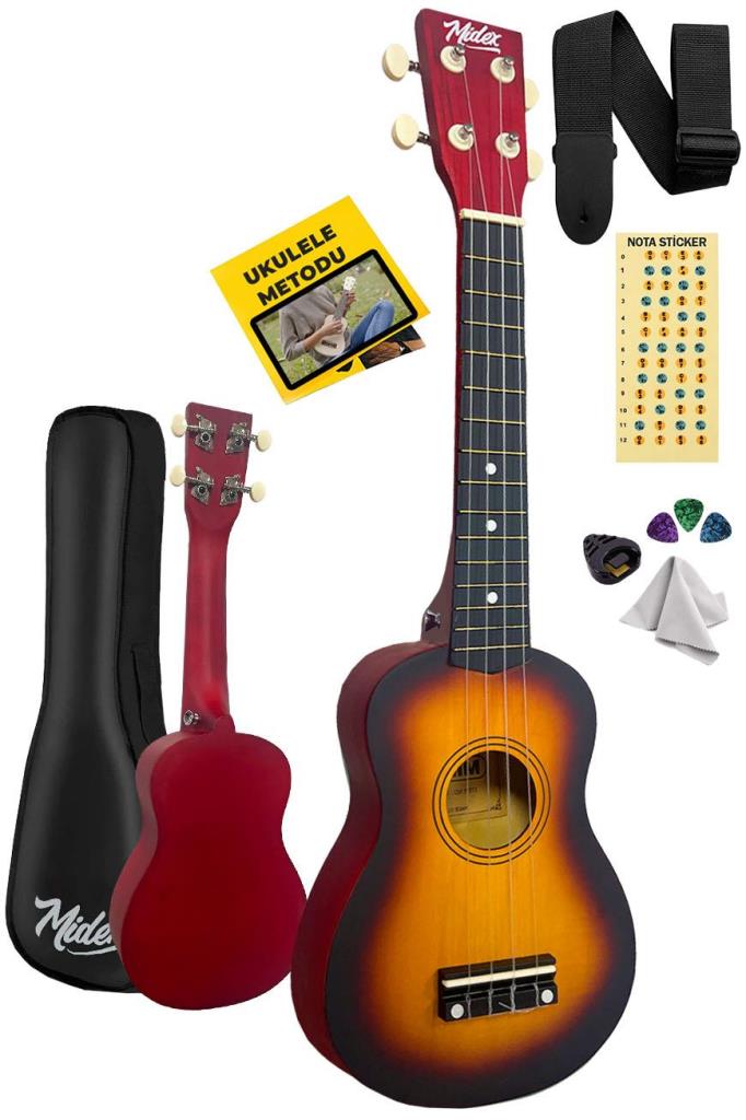 Midex UKX-233SB Sunburs Concert Ukulele (Askı Çanta Metod Pena)