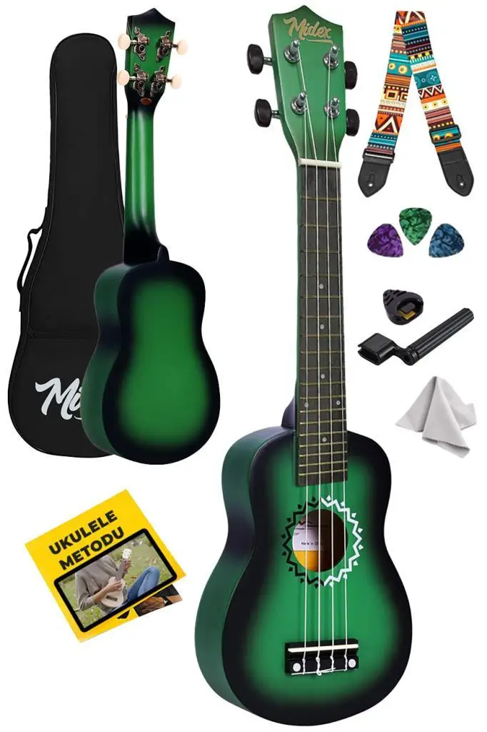 Midex UKX-600GR Sunburs Efektli Maun Concert Ukulele Full Set