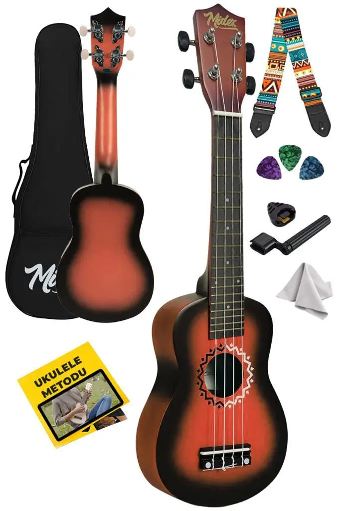 Midex UKX-600RD Sunburs Efektli Maun Concert Ukulele Full Set