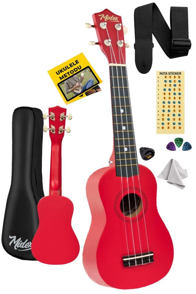 Midex UKX-901RD Kırmızı Soprano Ukulele (Askı Çanta Metod Pena)