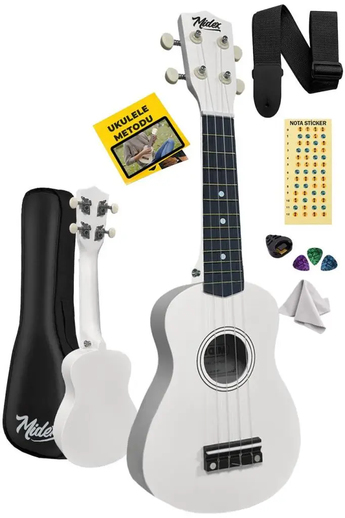 Midex UKX-901WH Beyaz Soprano Ukulele (Askı Çanta Metod Pena)