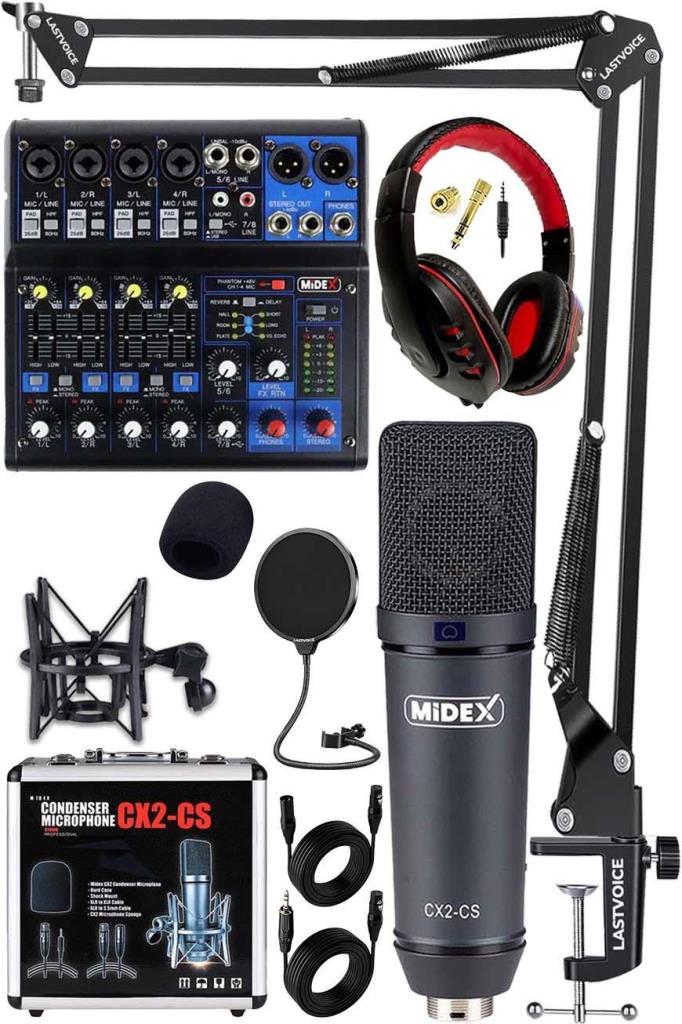 Midex Wizard Paket-3 CX2 Stüdyo Mikrofon MDX-06FXU Stüdyo Kayıt Mikseri Kulaklık Ekipman Seti