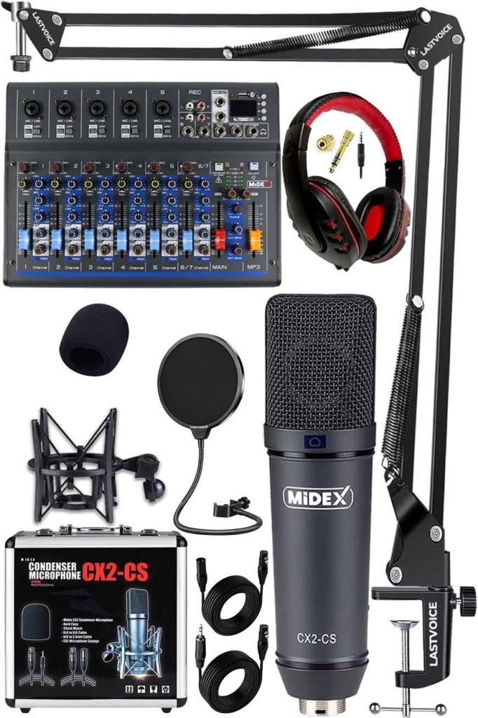 Midex Wizard Paket-4 CX2 Stüdyo Mikrofon MDX-07FXU Stüdyo Kayıt Mikseri Kulaklık Ekipman Seti