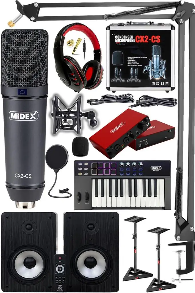 Midex Wizard Paket-6 Stüdyo Ekipmanları Seti (Monitör Mikrofon Ses Kartı Kulaklık Midi Klavye)