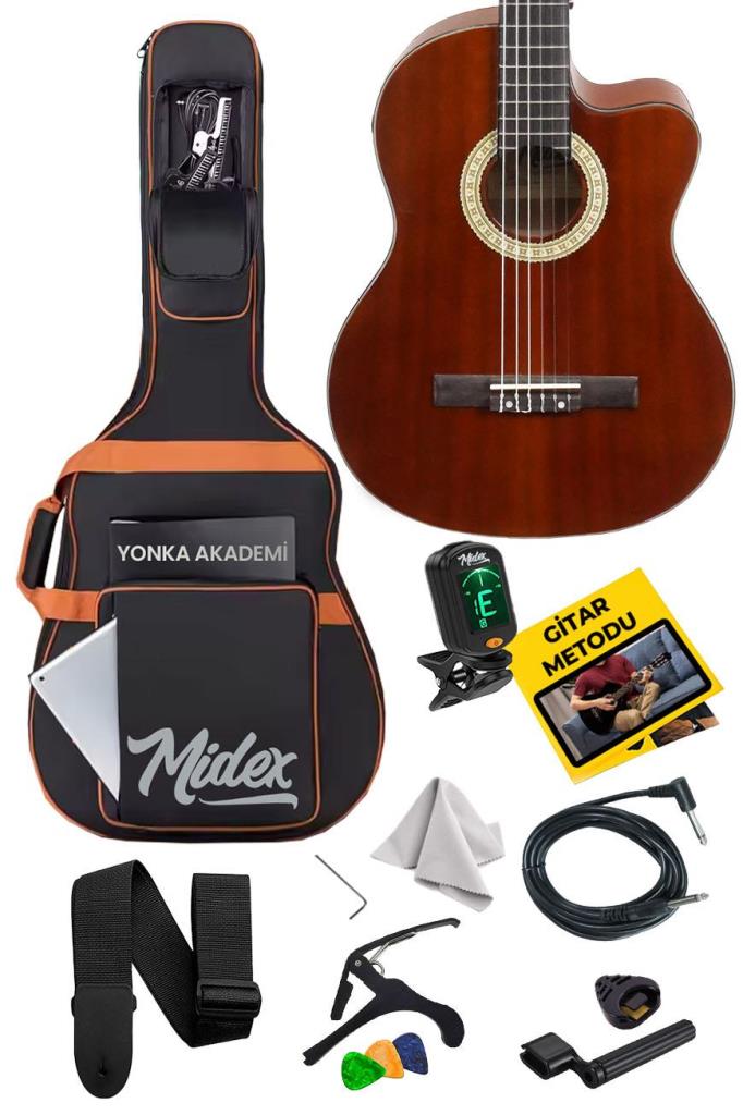 Midex X48 Profesyonel Masif Ağaç Ekolayzerli Elektro Klasik Gitar Seti 4/4 Üst Segment