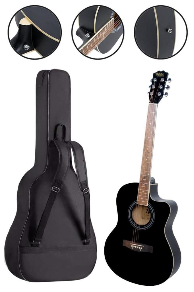 Midex XC-200BK Kesik Kasa Siyah Akustik Gitar 4/4 Yetişkin Üst Segment (Gigbag Çanta Tuner Capo Askı Pena)