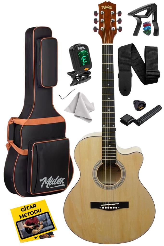 Midex XC-200CR Kaliteli Akustik Gitar Seti 40 İnç 4/4 Yetişkin Full Set