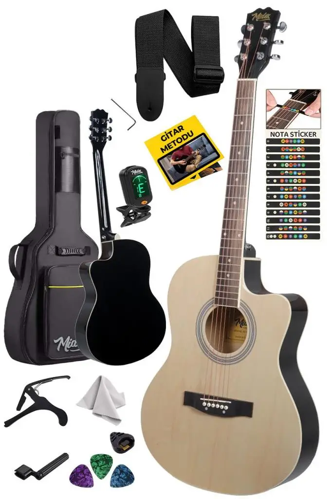 Midex XC-200NT Kesik Kasa Profesyonel Akustik Gitar 4/4 Yetişkin Üst Segment (Gigbag Çanta Tuner Capo Askı Pena)