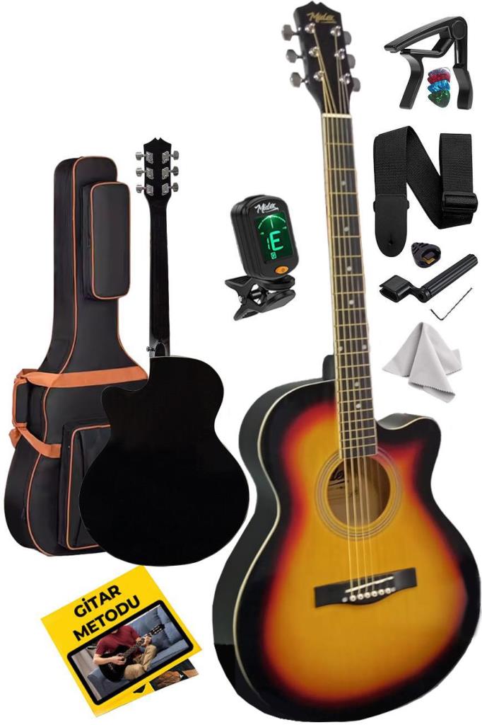 Midex XC-200SB Kaliteli Akustik Gitar Seti 40 İnç 4/4 Yetişkin Full Set