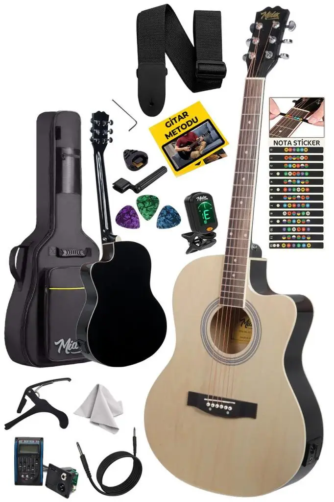 Midex XC-300NT-EQ Profesyonel Elektro Akustik Gitar 4/4 Yetişkin Üst Segment (Gigbag Çanta Tuner Capo Askı Jak Kablo Pena)