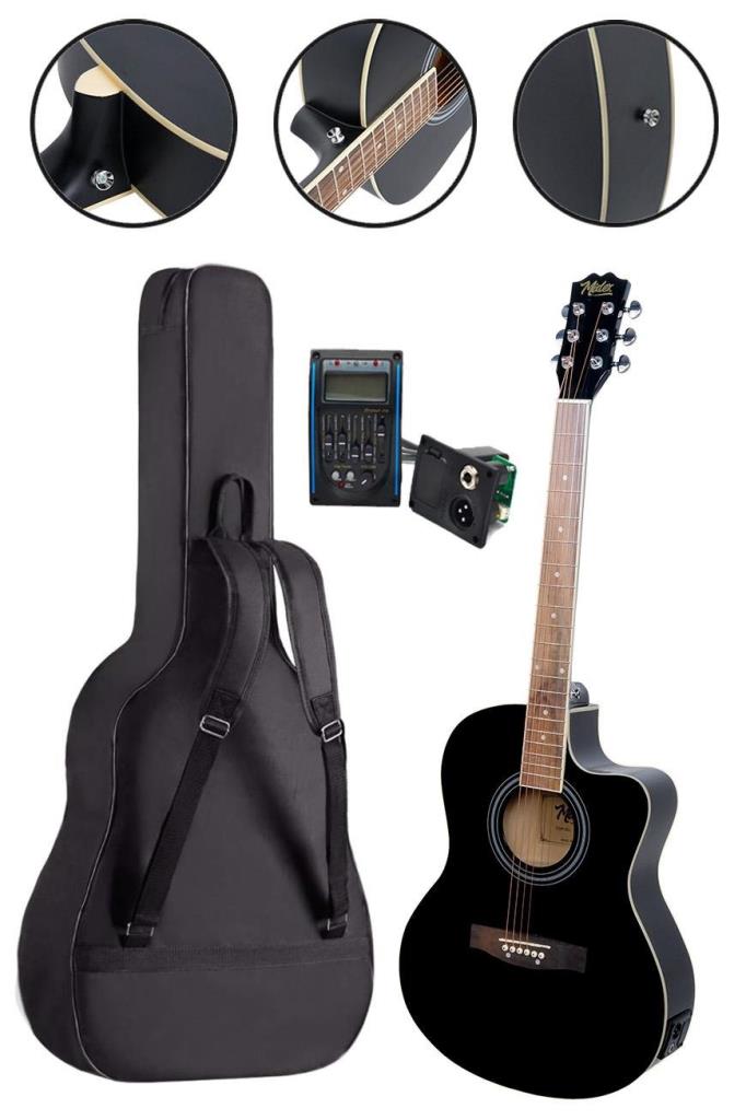 Midex XC-300XBK-AMP Profesyonel AMFİLİ Siyah Elektro Akustik Gitar (Amfi Gigbag Çanta Tuner Capo Askı Jak Kablo Pena)