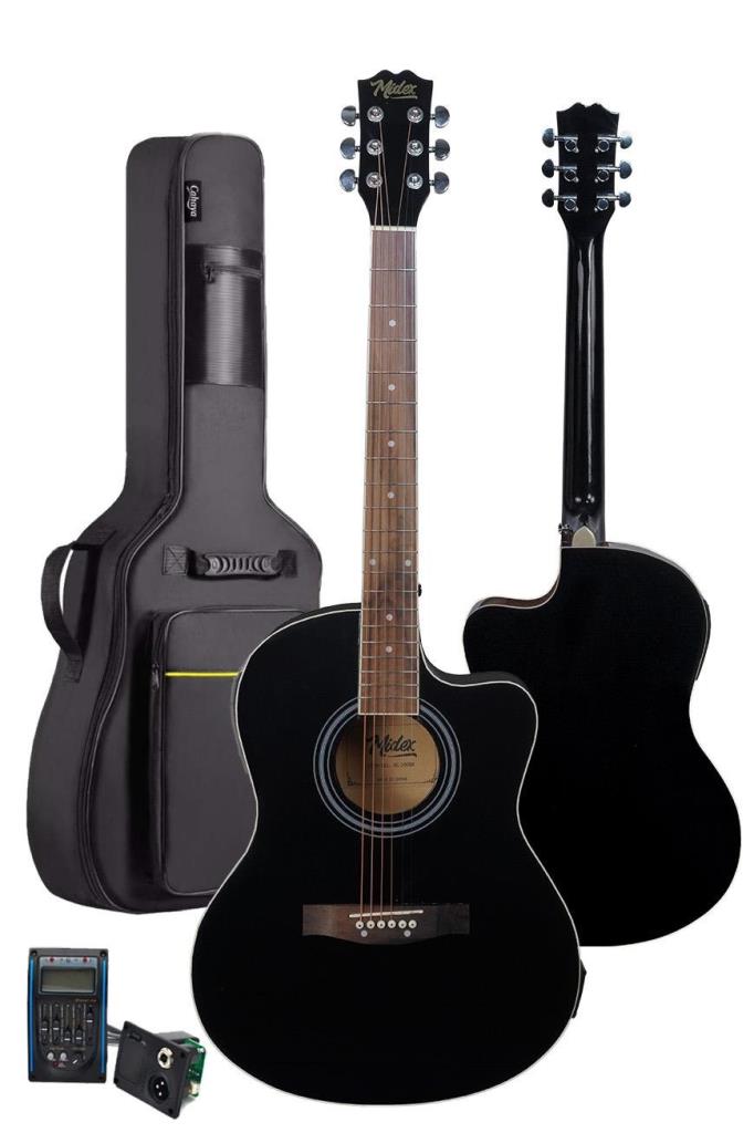 Midex XC-300XBK-AMP Profesyonel AMFİLİ Siyah Elektro Akustik Gitar (Amfi Gigbag Çanta Tuner Capo Askı Jak Kablo Pena)