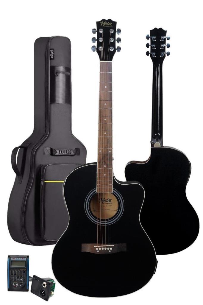 Midex XC-300XBK-EQ Profesyonel Siyah Elektro Akustik Gitar 4/4 Yetişkin Üst Segment (Gigbag Çanta Tuner Capo Askı Jak Kablo Pena)