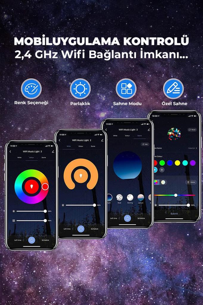 Quenlite OC-12 Bluetooth`lu LED Gökyüzü Işıkları Bulutsu Okyanus Dalgası Projektörü Eğlence Disko Parti