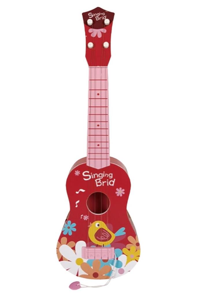 Rennes RKU-06RD Plastik Kırmızı Kuş Desenli Çocuk Oyuncak Ukulele